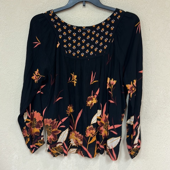 Billabong Ella Bella Black & Orange Floral Fall Peasant Top Small - Picture 6 of 6